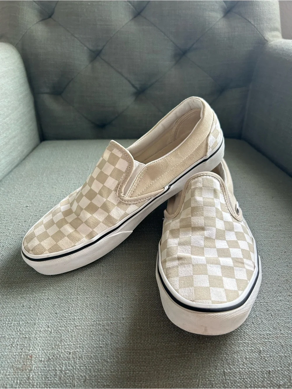 Vans Checkerboard Slip-On in Beige and White - Men's - Picture 2 of 5